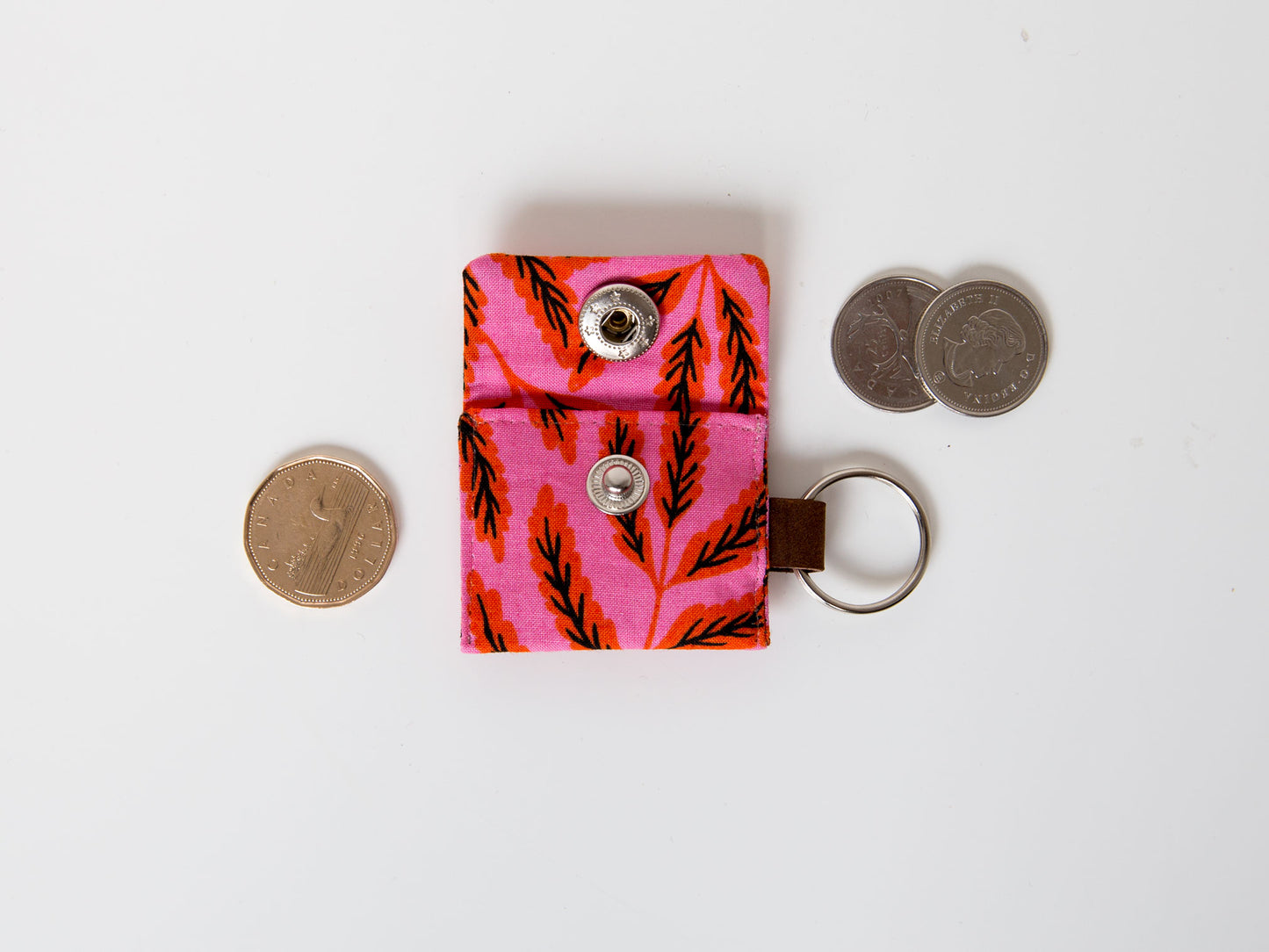 Coin Keeper Keychain - Pink Leaves