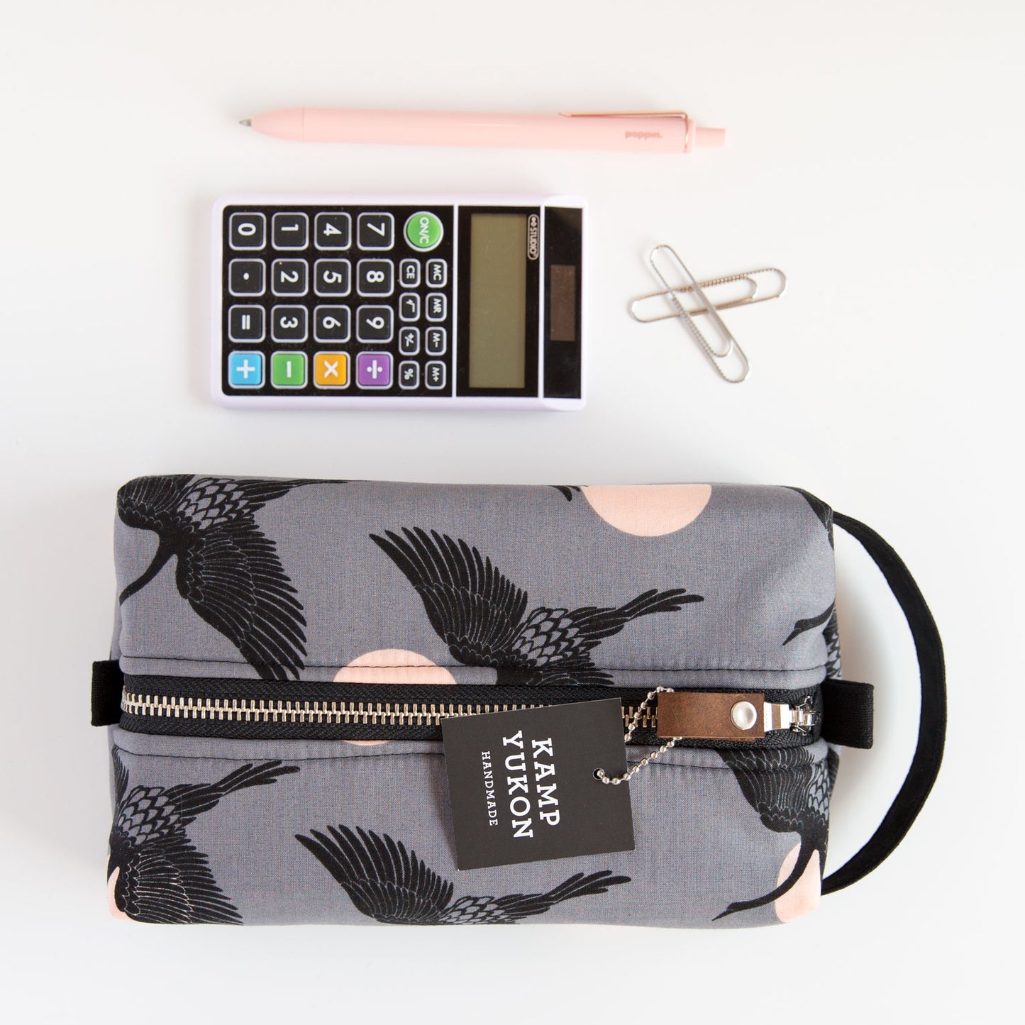 Box Pouch - Cranes - Grey