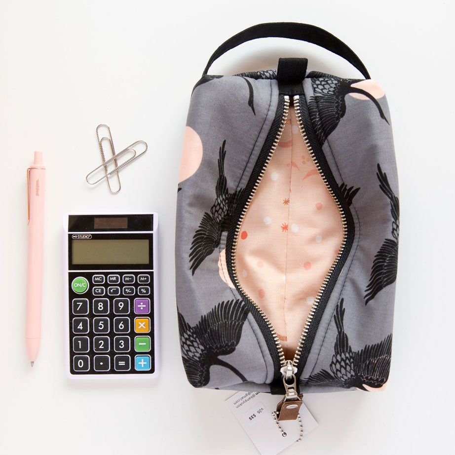 Box Pouch - Cranes - Grey