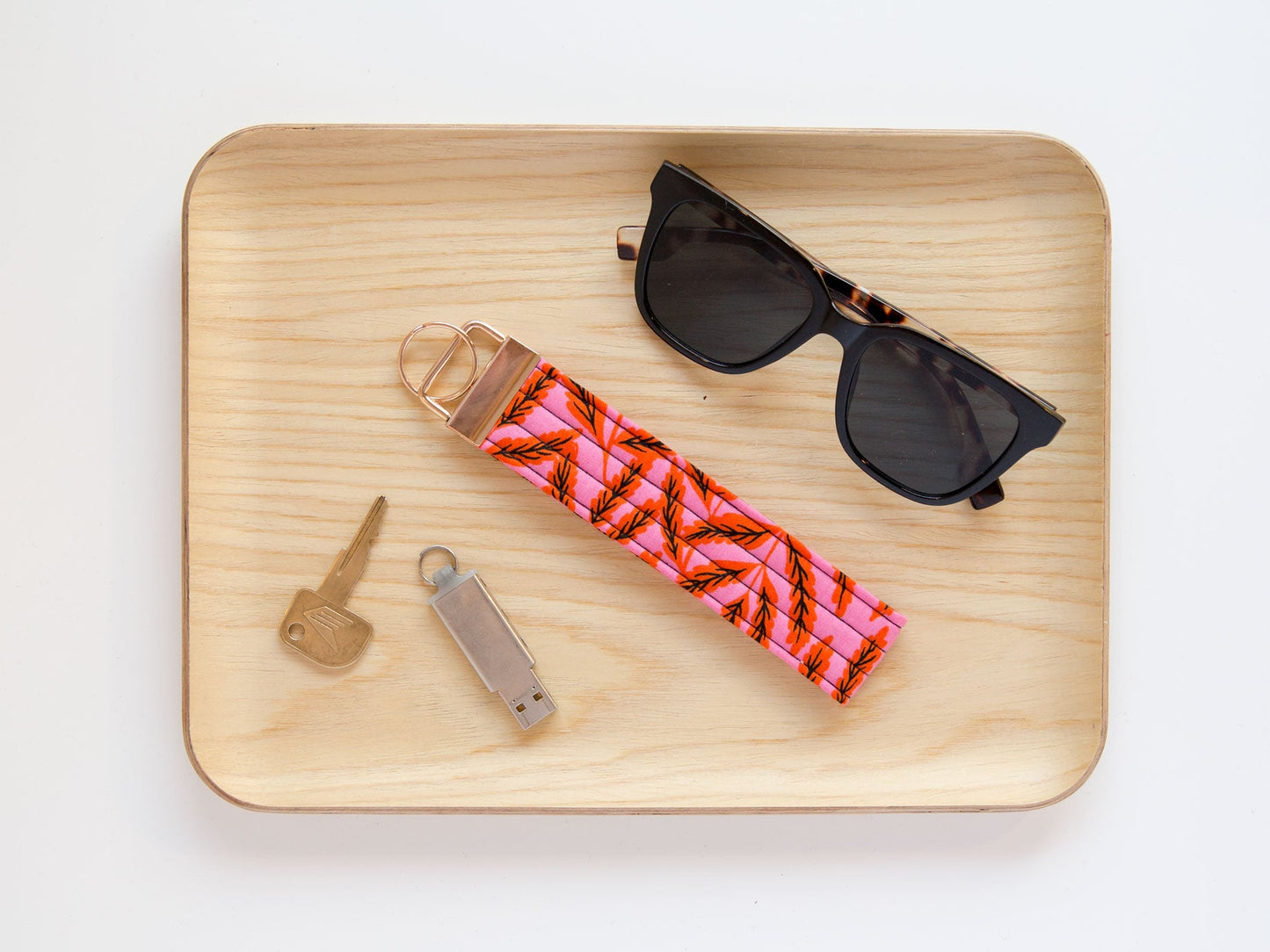Keychain Wristlet - Pink Leaves