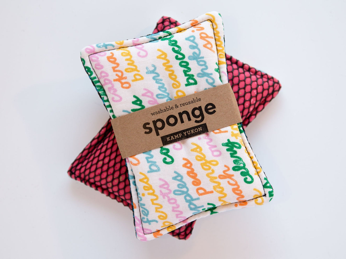crusive letting of fruits and vegetables on a fabric sponge