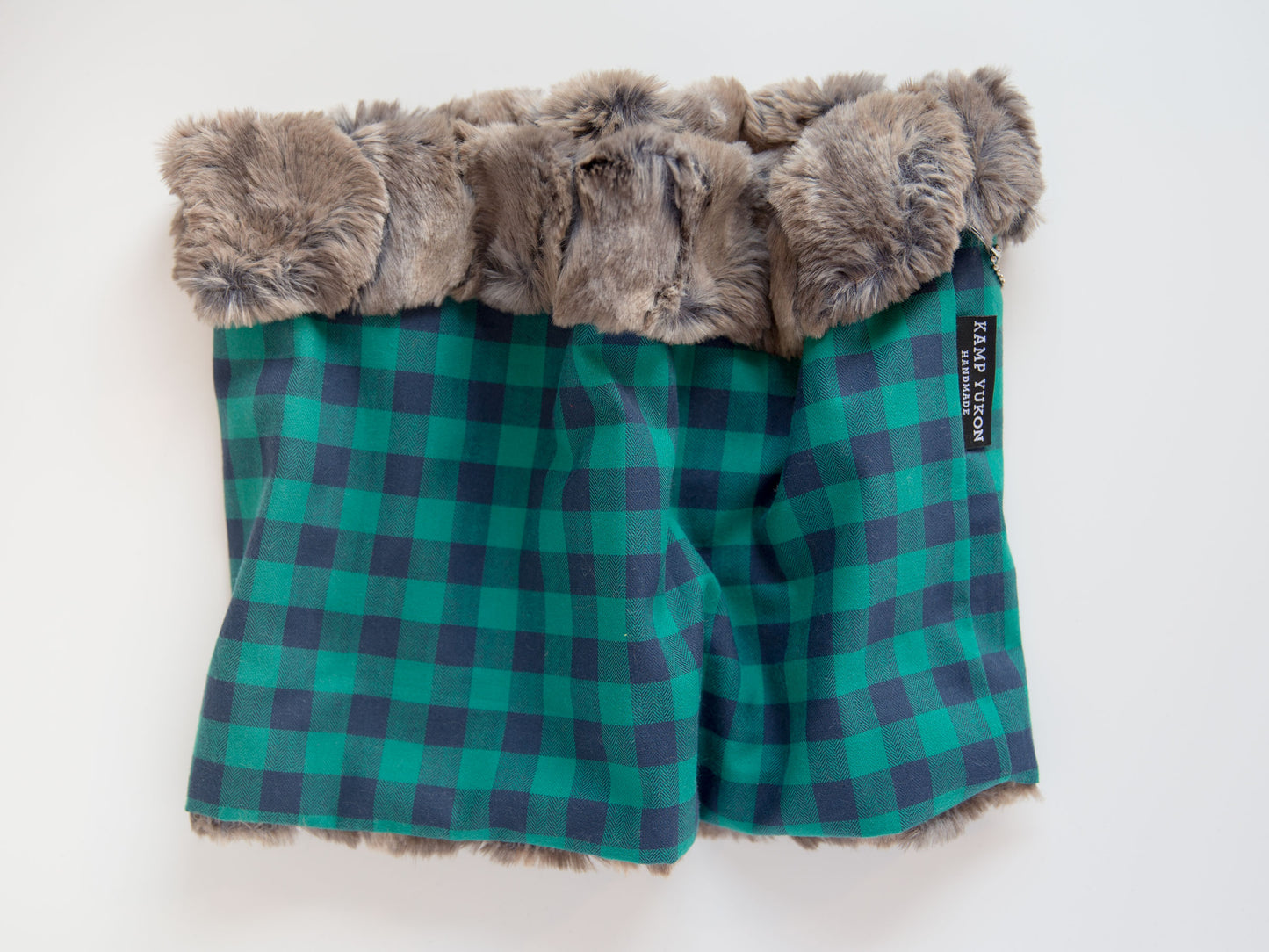 minky fur lined cowl scarf with a plaid flannel