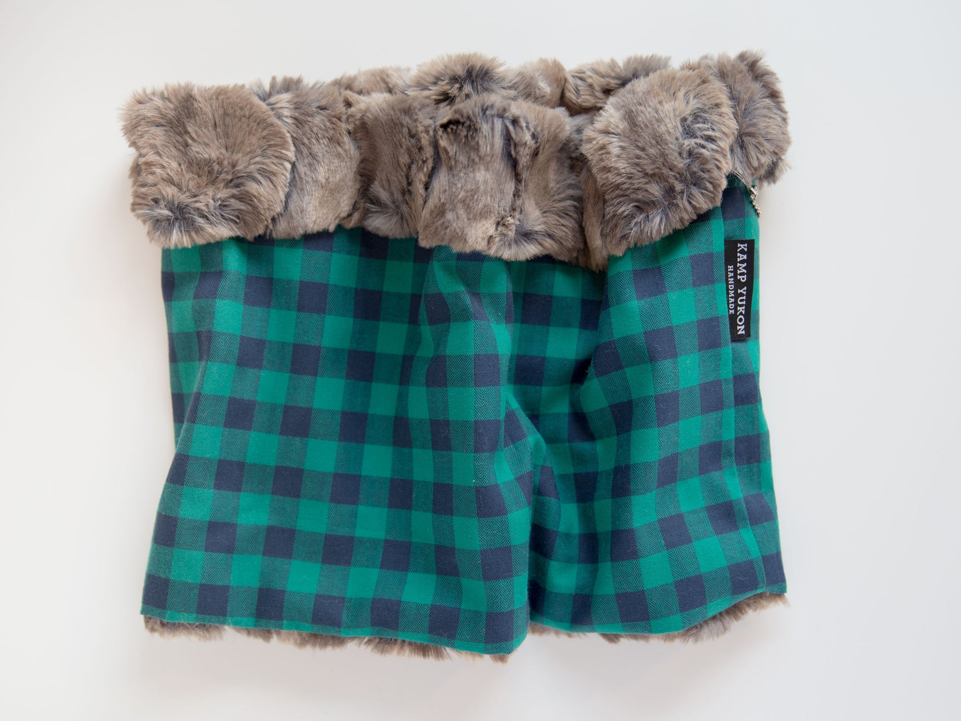 minky fur lined cowl scarf with a plaid flannel