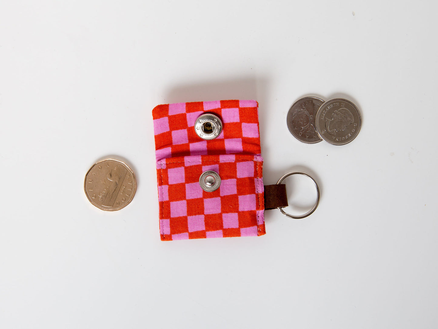 Coin Keeper Keychain - Red and Pink Checkers