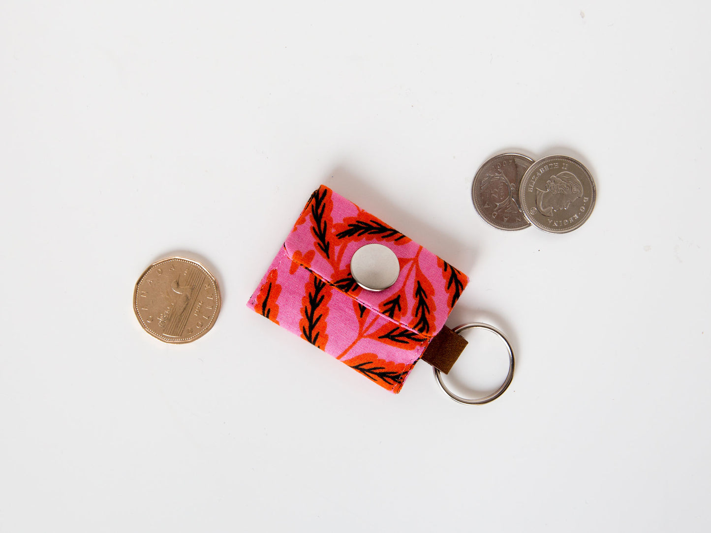 Coin Keeper Keychain - Pink Leaves