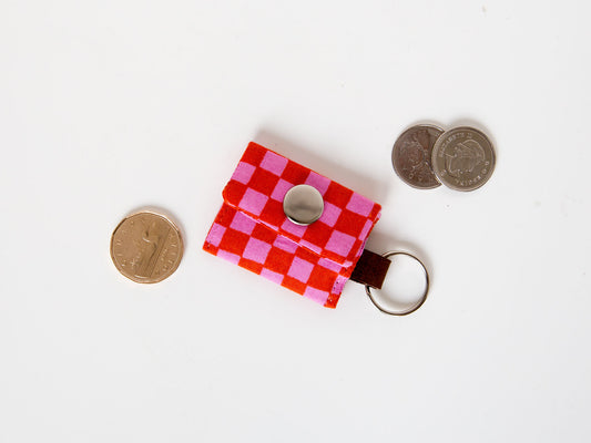 Coin Keeper Keychain - Red and Pink Checkers