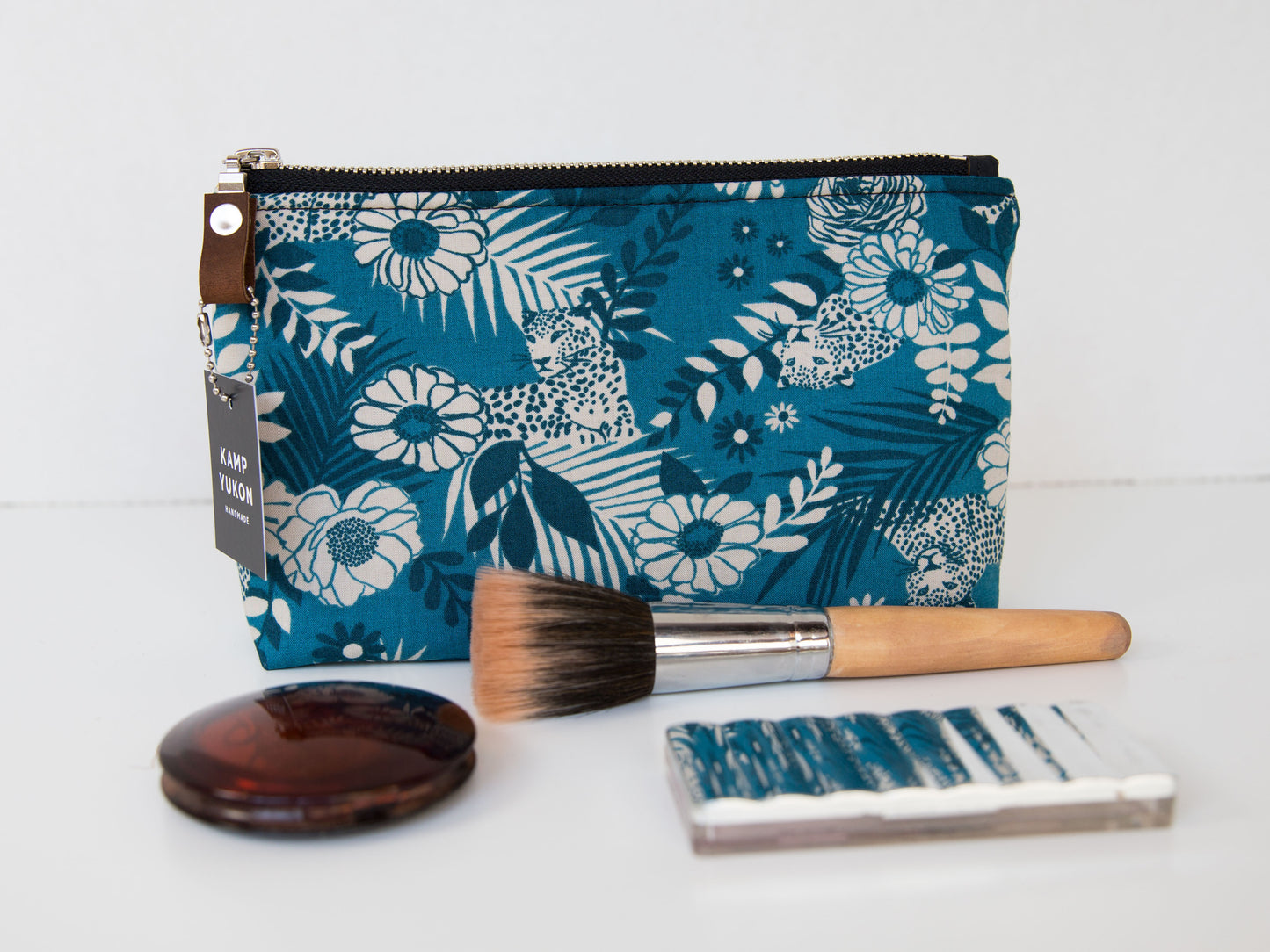 Small Pouch - Leopards and Flowers in Blue