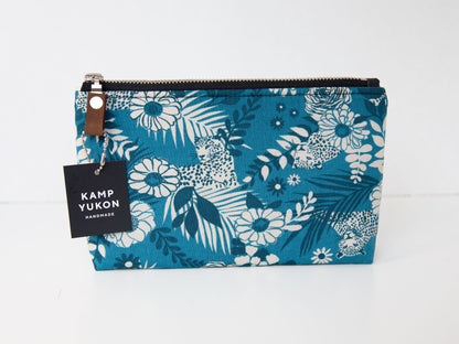 Small Pouch - Leopards and Flowers in Blue