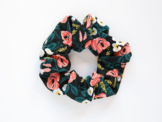 Scrunchie - Painted Roses - Black