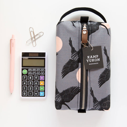 Box Pouch - Cranes - Grey
