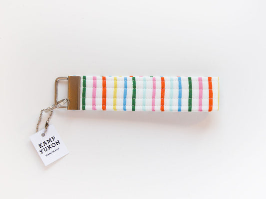 Keychain Wristlet - Rainbow Lines - White