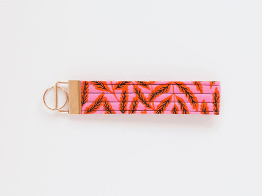 Keychain Wristlet - Pink Leaves