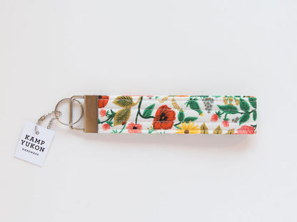 Keychain Wristlet - Poppy Fields - White