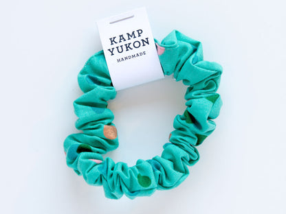 Skinny Scrunchie - Teal Dots