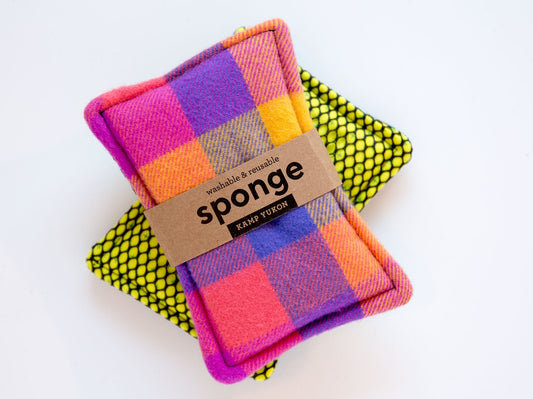 pink and purple flannel sponge