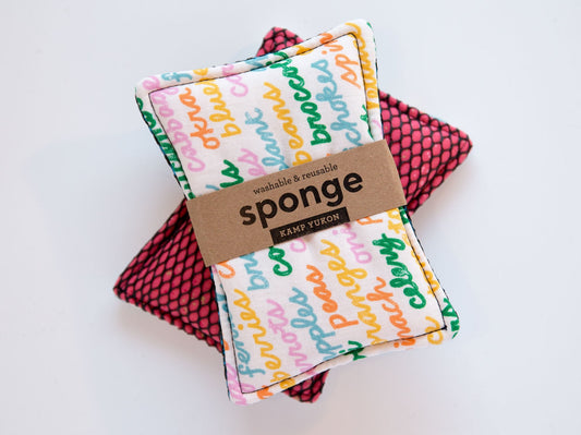 crusive letting of fruits and vegetables on a fabric sponge