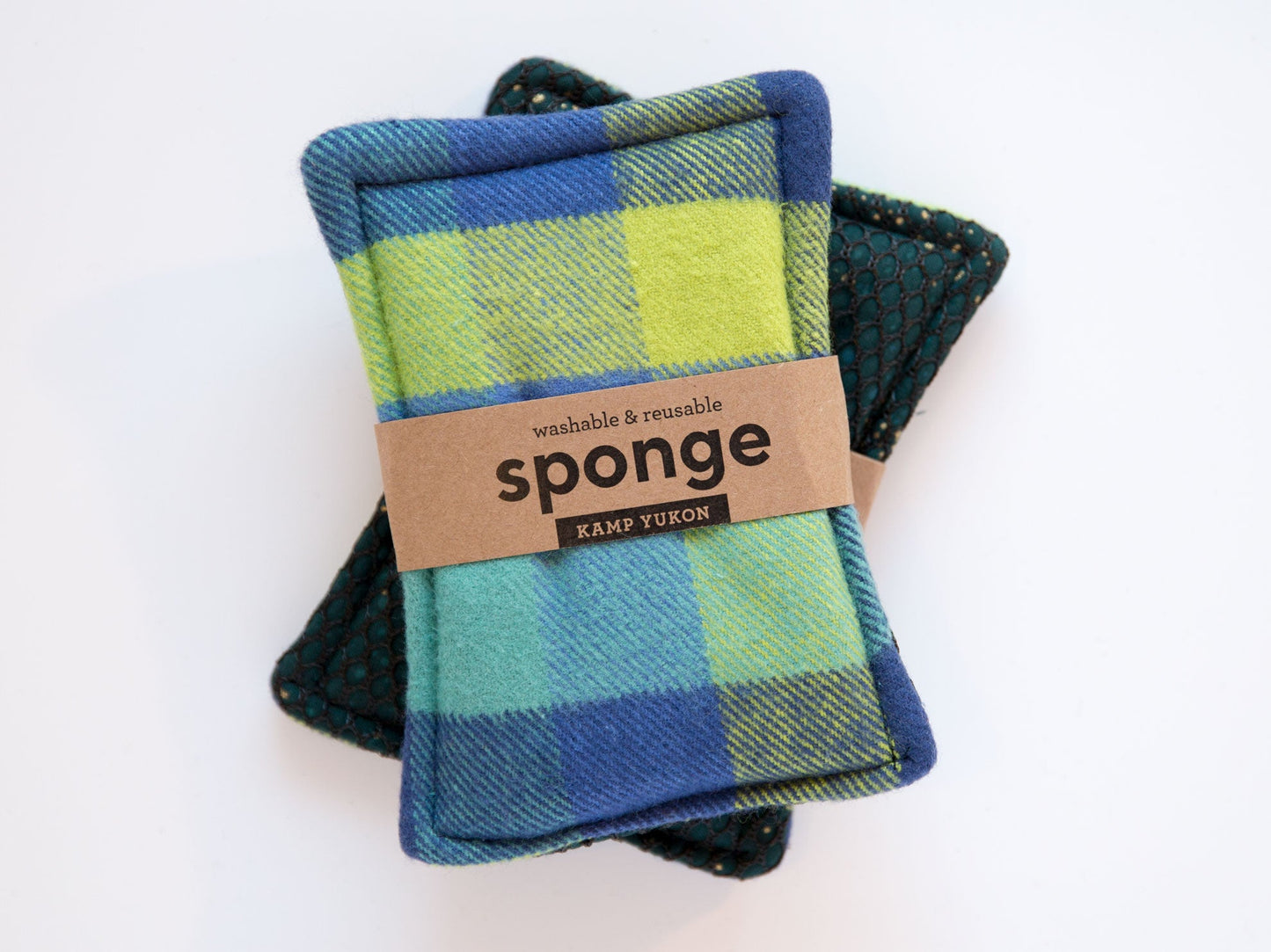flannel sponge with green and blue plaid