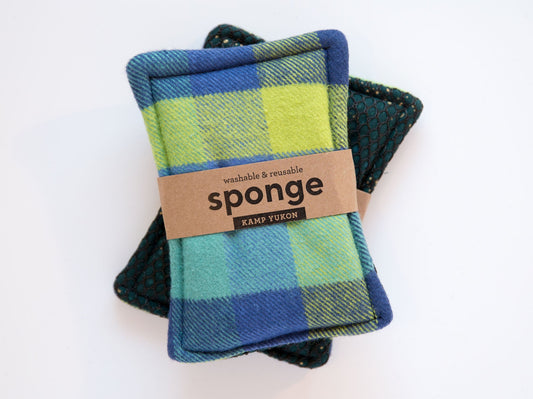 flannel sponge with green and blue plaid