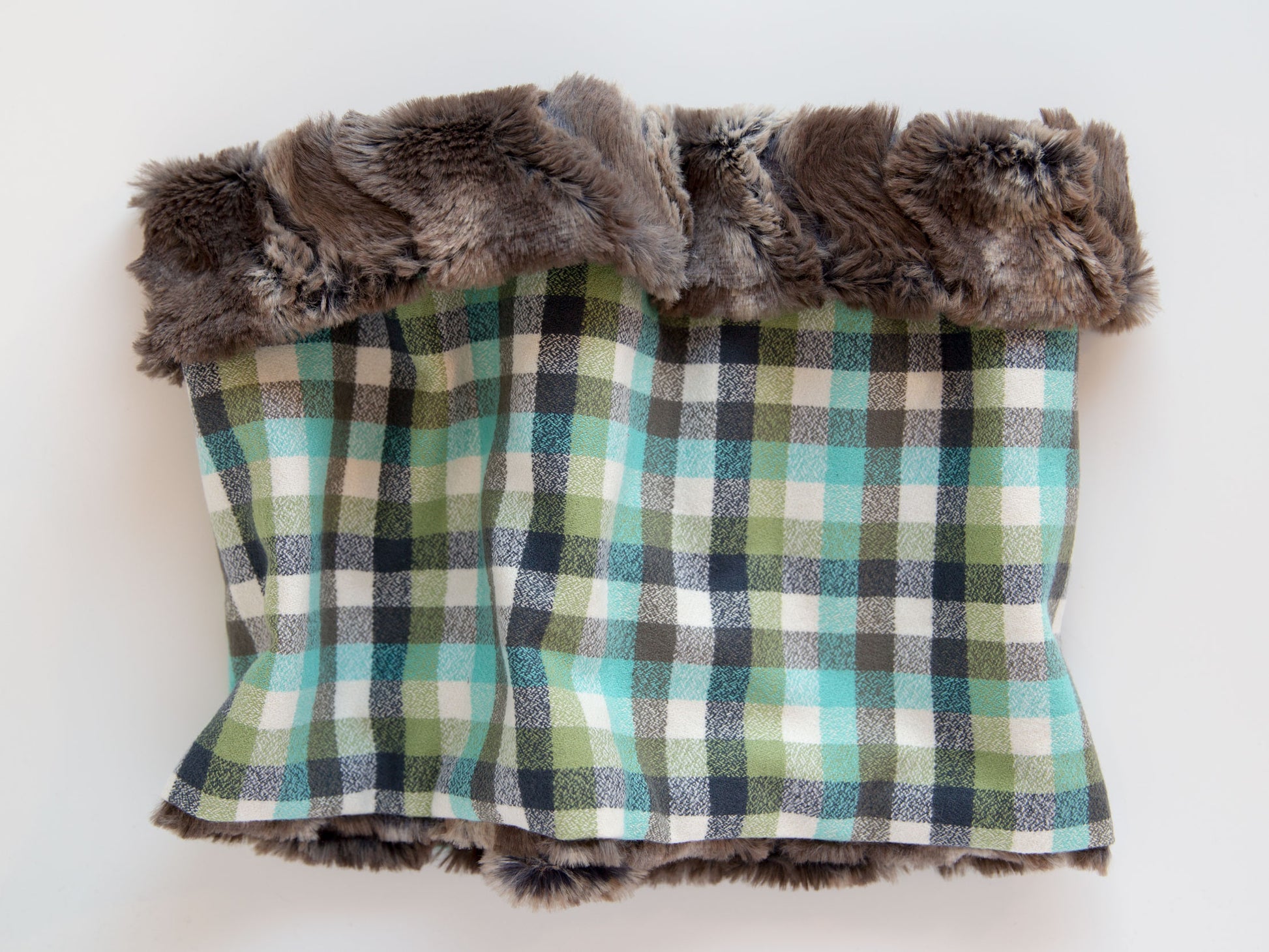 minky fur lined cowl scarf with a plaid flannel