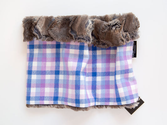 minky fur lined cowl scarf with a plaid flannel