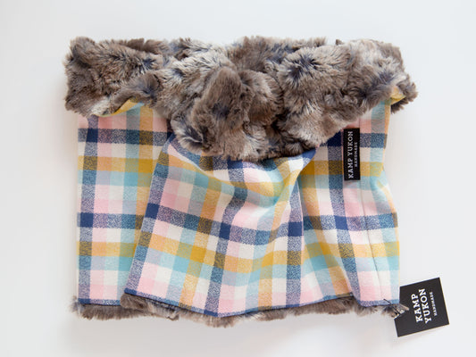 minky fur lined cowl scarf with a plaid flannel