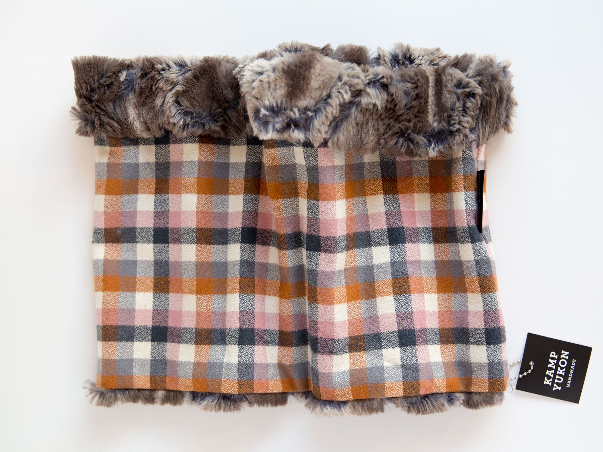 minky fur lined cowl scarf with a plaid flannel