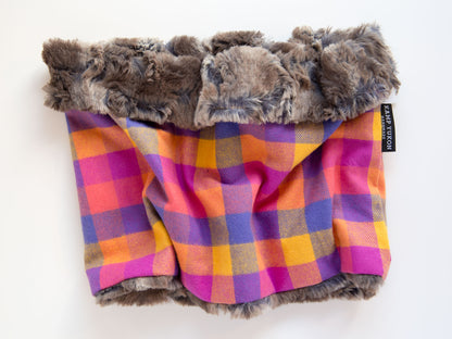 minky fur lined cowl scarf with a plaid flannel