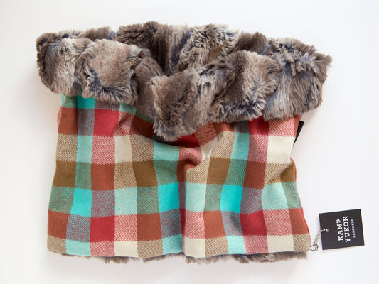 minky fur lined cowl scarf with a plaid flannel