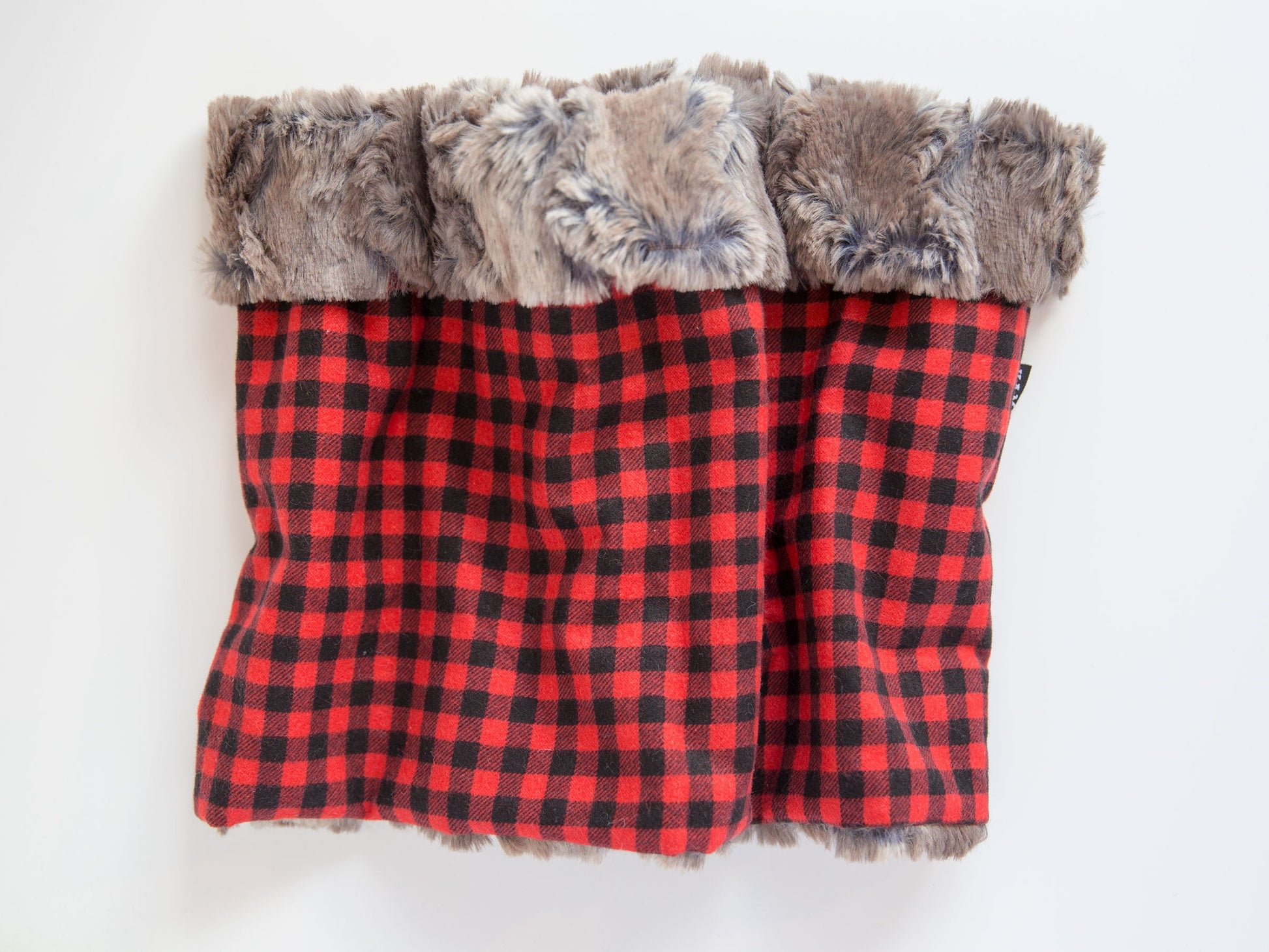 minky fur lined cowl scarf with a plaid flannel