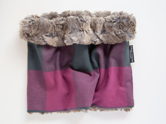 minky fur lined cowl scarf with a plaid flannel