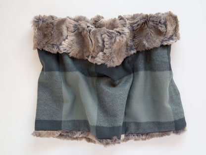 minky fur lined cowl scarf with a plaid flannel