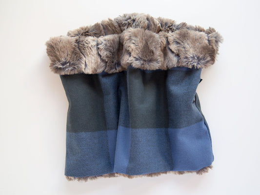 minky fur lined cowl scarf with a plaid flannel