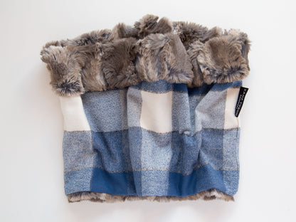 minky fur lined cowl scarf with a plaid flannel