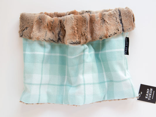 minky fur lined cowl scarf with a plaid flannel