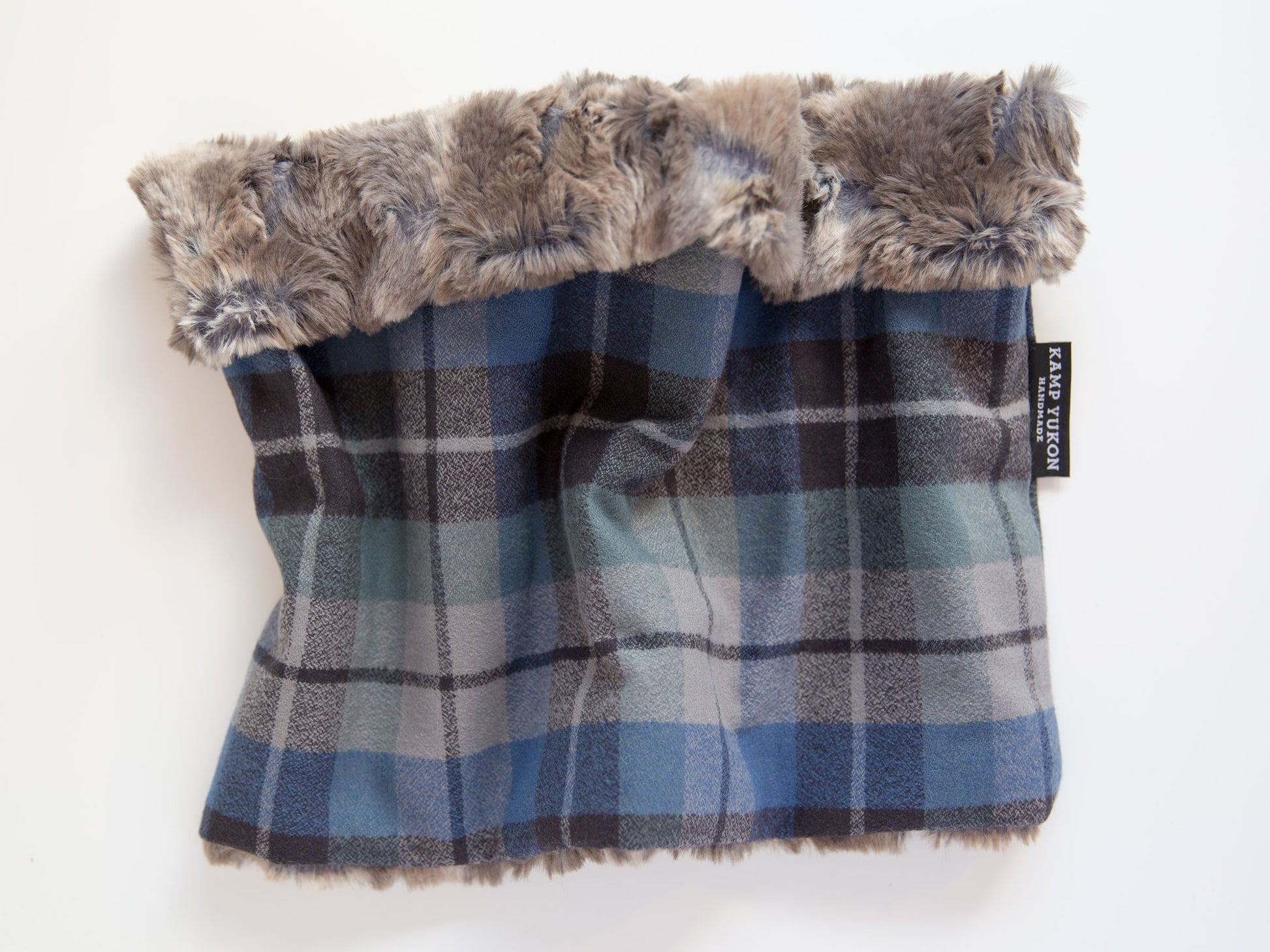 minky fur lined cowl scarf with a plaid flannel