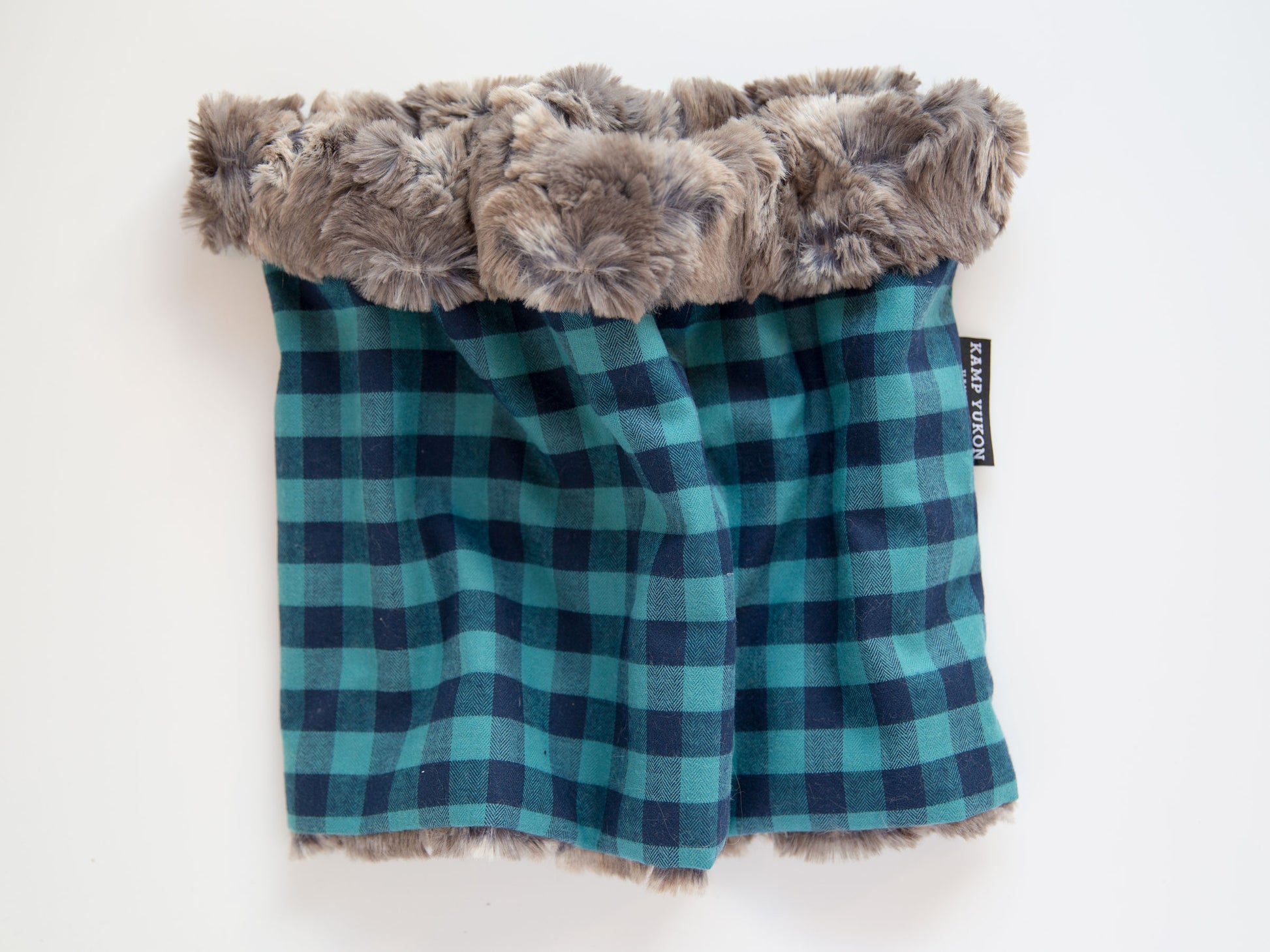 minky fur lined cowl scarf with a plaid flannel