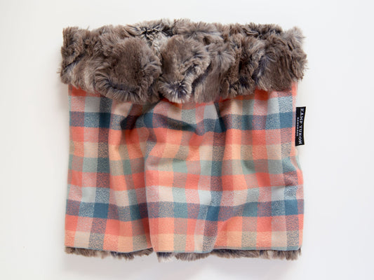 minky fur lined cowl scarf with a plaid flannel