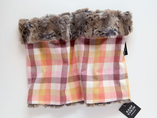 minky fur lined cowl scarf with a plaid flannel