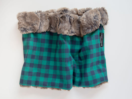 minky fur lined cowl scarf with a plaid flannel