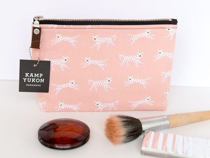 Small Pouch - Leopard Kitties - Pink
