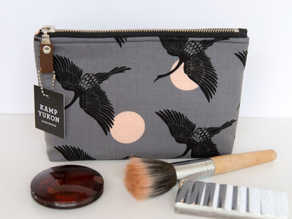 Small Pouch - Cranes - Grey