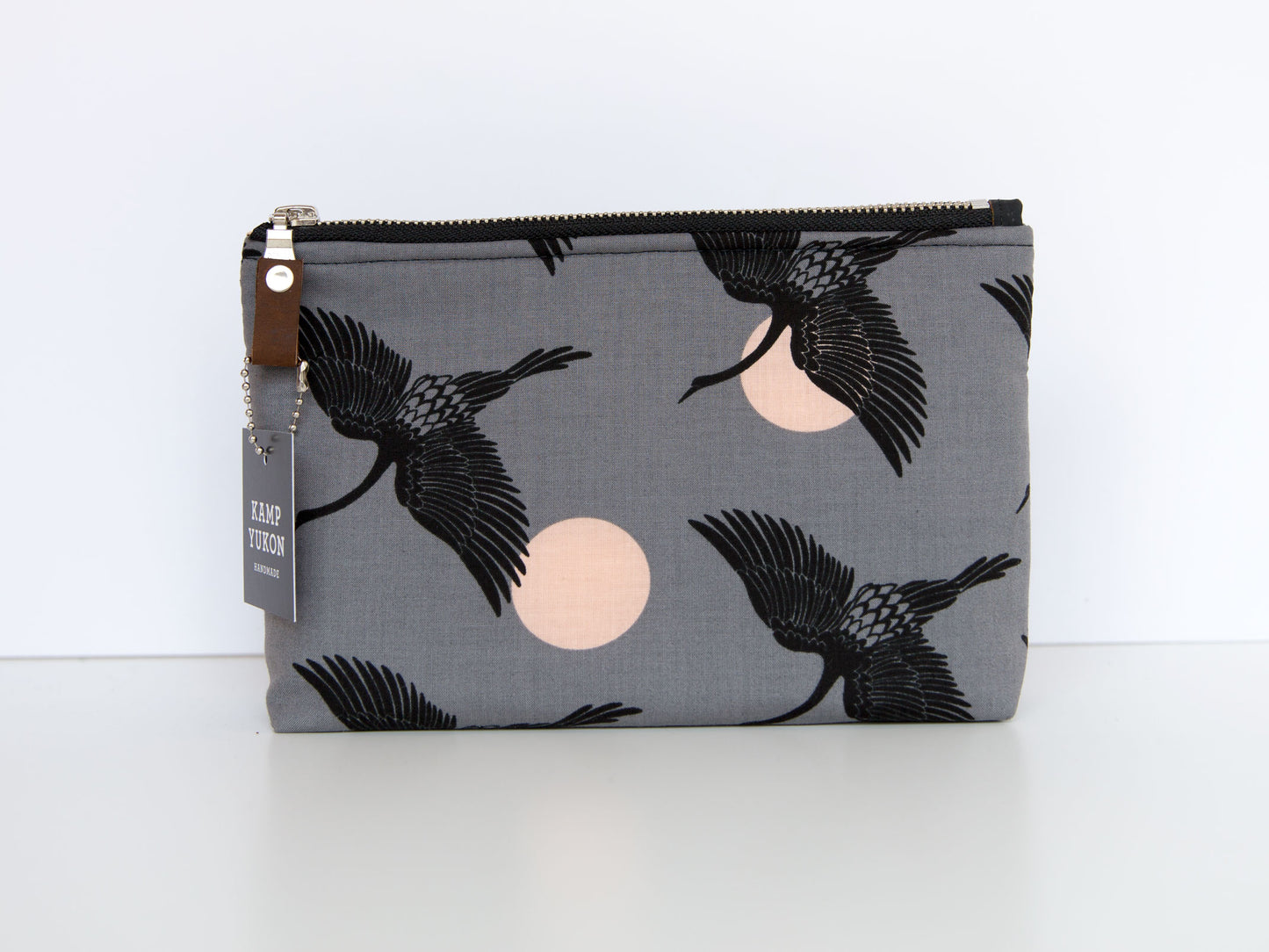 Small Pouch - Cranes - Grey