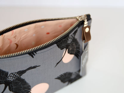 Small Pouch - Cranes - Grey