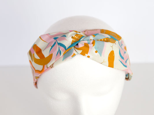 colourful floral headband on a mannequin